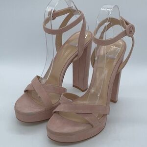 Gianvito Rossi blush pink suede platform ankle strap sandal
